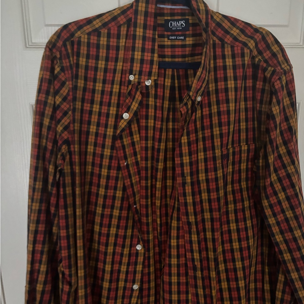 Chaps Men's Checkered Shirt - Red and Yellow